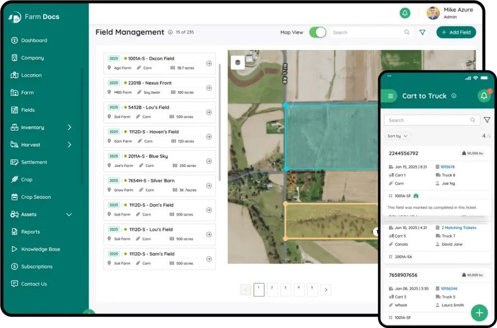 dashboard screen of harvest and inventory management